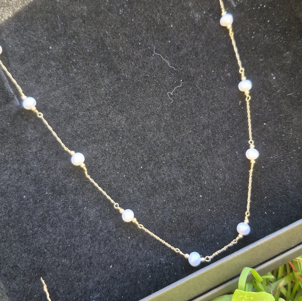 14K Gold Freshwater Pearl Chain Necklace - Picture 4 of 4